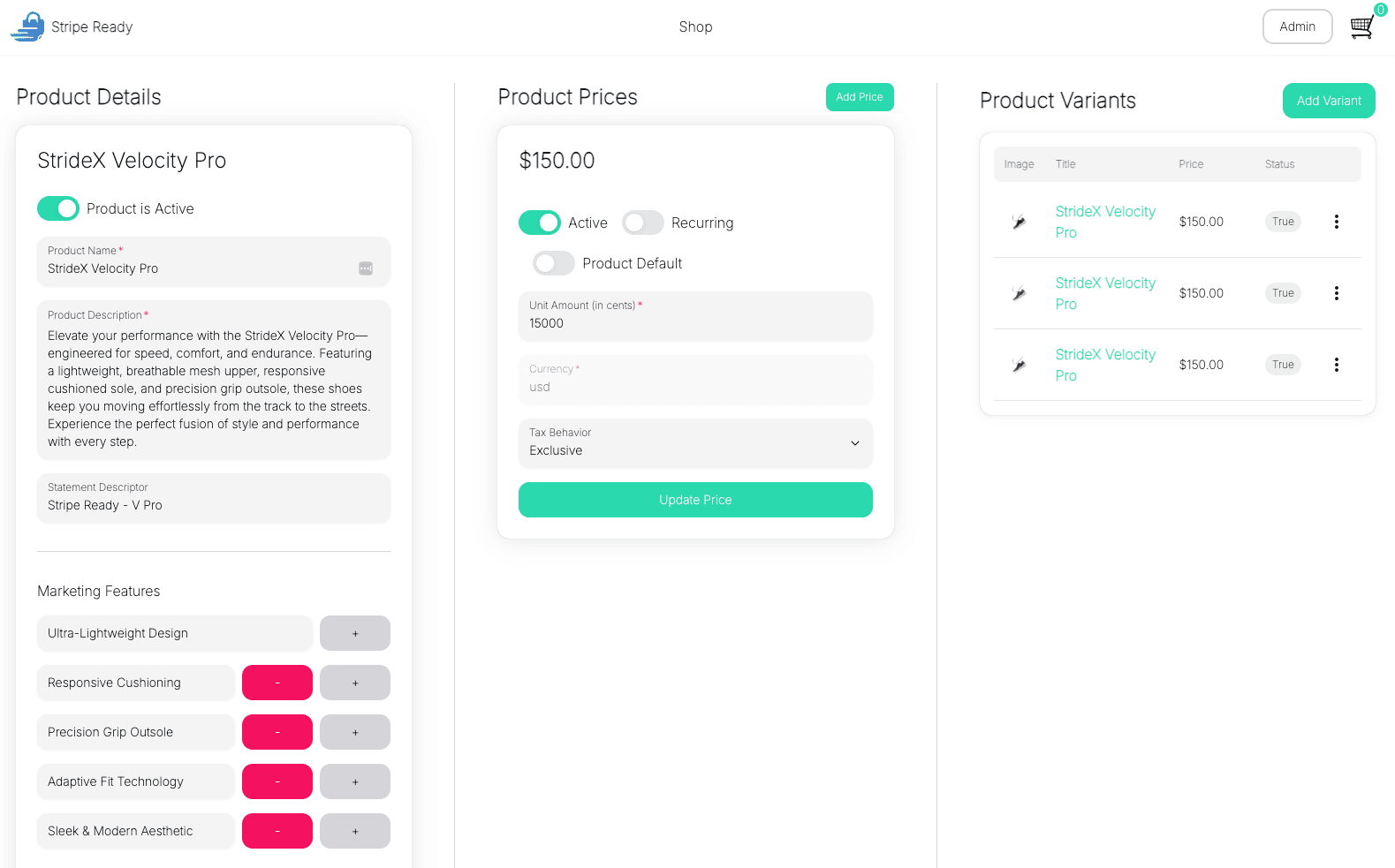 Stripe NextJS E-commerce Product Management